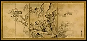 塩川文麟筆 登峨眉山図屏風|The Poet Li Bo's Visit to Mount Emei