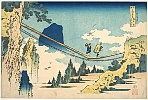 諸國名橋奇覧　飛越の堺つりはし|The Suspension Bridge on the Border of Hida and Etchū Provinces (Hietsu no sakai tsuribashi), from the series Remarkable Views of Bridges in Various Provinces (Shokoku meikyō kiran) by Katsushika Hokusai