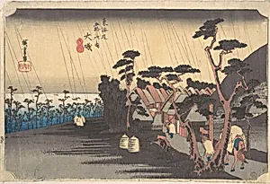 東海道五十三次之内　大磯　虎ケ雨|Tiger Rain at Ōiso Station by Utagawa Hiroshige