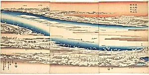 Toto meisho Sumidagawa zenzu settchukei|東都名所　隅田川全図雪中景|Celebrated Places in the Eastern Capital: Panoramic View of the Sumida River in Snow by Utagawa Hiroshige
