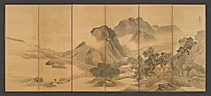 与謝蕪村筆 山野行旅図屏風|Travels through Mountains and Fields