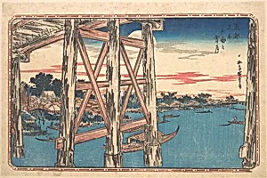 東都名所　両国之宵月|Twilight Moon at Ryōgoku Bridge by Utagawa Hiroshige
