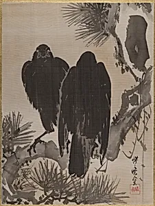 松に鴉図|Two Crows on a Pine Branch