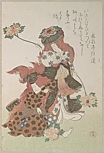 石橋物|Two Dancers Performing a “Shakkyōmono” Kabuki Dance, from Spring Rain Surimono Album (Harusame surimono-jō), vol. 3  by Kubo Shunman