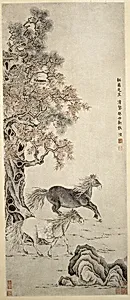 清 (倣) 錢灃 雙駿圖 軸|Two Horses by Unidentified|Qian Feng