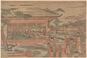 Ushiwaka, the Young Yoshitsune Serenading Jorurihime