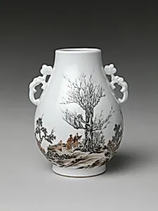 民國 景德鎮窯墨彩山水高士瓶|Vase with gentlemen in a landscape (one of a pair)