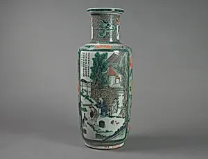 清康熙 景德鎮窯耕織圖瓶|Vase with scenes and poems from Farming and Weaving