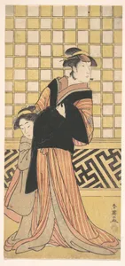 Wakayama Tomisaburo as a Woman in a Yellow and Red-Brown Striped Kimono
