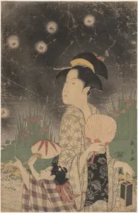 Woman and Child Catching Fireflies