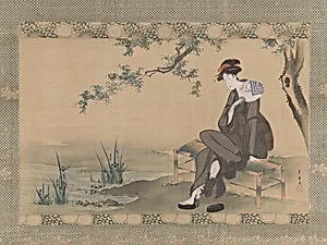 歌川豊広筆　「納涼美人図」|Woman Cooling Herself
