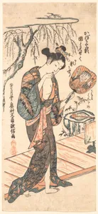 Woman In Loosened Kimono Coming From the Bath