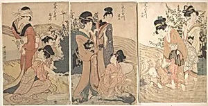 風流六玉川　山城　近江　摂津|Women and Children on the Banks of a Stream by Kitagawa Utamaro
