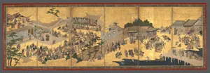 狩野孝信工房作　女歌舞伎図屏風|Women’s Kabuki
