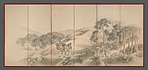 松村呉春筆 山樵漁夫図屏風|Woodcutters and Fishermen
