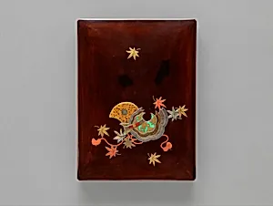 Writing Box with Design of Maple Leaves and Bugaku Hat from the Tale of Genji