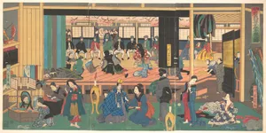 Yokohama Gankirō kodomo te odori no zu|Foreigners Enjoying Children's Kabuki at the Gankirō Tea House