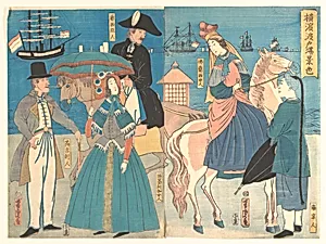 Yokohama hatoba keshiki|A View of the Wharves in Yokohama by Utagawa Yoshitora