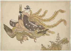 Young Woman Riding a Phoenix