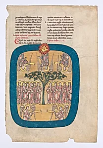 Leaf from a Beatus Manuscript: Angels Restrain the Four Winds; the Angel Ascends from the Rising Sun