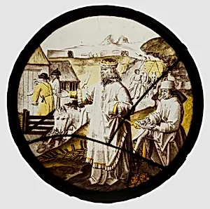 Roundel with Joseph Buying Corn in Egypt
