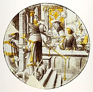 Roundel with Lazarus at the House of Dives