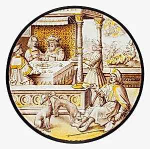 Roundel with Lazarus at the House of Dives