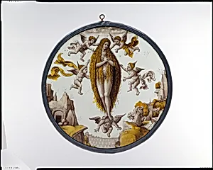 Roundel with Mary of Egypt crossing the Jordan