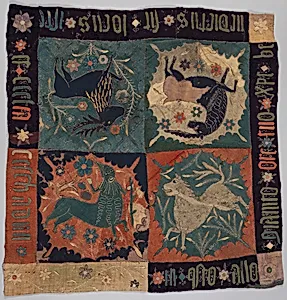 Textile Fragment with Unicorn, Deer, Centaur and Lion