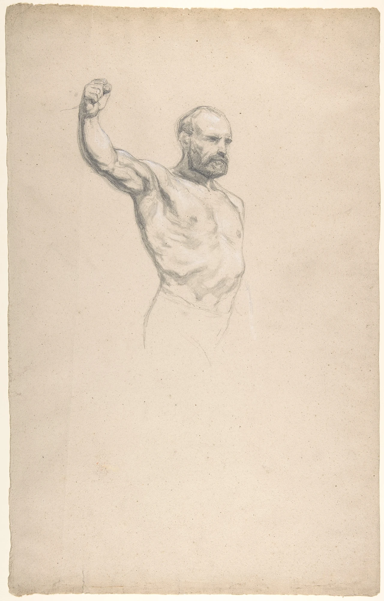 Bearded, bare-chested male figure, study for "The Horse Fair"