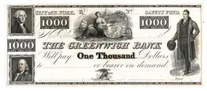 $1000 Bill for The Greenwich Bank, The City of New York