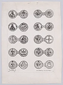 6th Plate, Featuring 10 Coins Issued by European Princes in the 16th and 17th centuries, from Les Monnaies (The Currencies) by Jacques Callot|Israel Silvestre