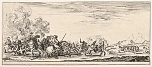 A battle on horseback, from 'Peace and War' (Divers desseins tant pour la paix que pour la guerre) by Stefano della Bella|Israël Henriet