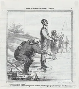 –A bite, what luck! –I forbid you to catch a fish before I do, don't forget, I am your Vice-President!, from 'The fishing club,' published in Le Charivari, January 31, 1866