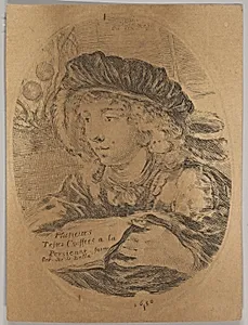 A bust of a young man wearing a cap with feathers, turned three-quarters to the left, the coat of arms of the Grand Duke of Tuscany in top left, title page from 'Several heads in the Persian style' (Plusieurs têtes coiffées à la persienne) by Stefano della Bella|Israël Henriet