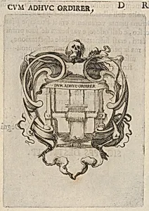 A cartouche with a loom, a skull at top, bones to either side, from 'Eight Emblems for the Funeral of Francesco de Medici' (Huit emblèmes pour les funérailles du prince François de Médicis) by Stefano della Bella
