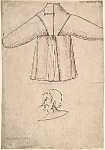 A costume and a sketch of a man in profile