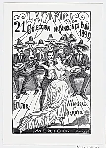 A couple dancing while a band plays music in the background, illustration for 'La Tipica,' published by Antonio Vanegas Arroyo by José Guadalupe Posada|José Sanchez