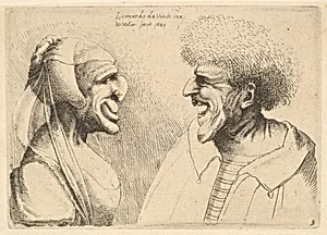 A deformed couple facing each other by Leonardo da Vinci|Wenceslaus Hollar