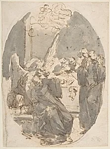 A Dying Ecclesiastic Supported by an Angel