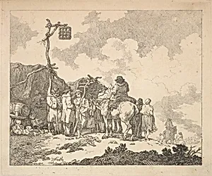 A Fair – A Group of Gypsies – Men and Women in Rustic Clothes in Front of Two Makeshift Tents by Thomas Rowlandson|Francis Wheatley