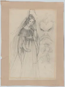 A Femme Fatale, Male Face and Man from Behind (recto); An Angel Descending Stairs (verso)