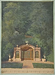 A garden pavilion in a forested landscape by Jules-Edmond-Charles Lachaise|Eugène-Pierre Gourdet