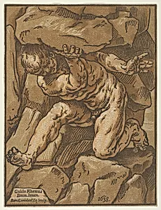 A giant supporting a rock