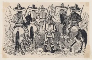 A group of Zapata followers on horseback from a broadside entitled 'Most wonderful miracle by the intercession of Our Most Blessed Lady of Perpetual Help worshipped in Cholula'
