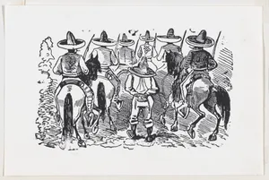 A group of Zapata followers on horseback from a broadside entitled 'Most wonderful miracle by the intercession of Our Most Blessed Lady of Perpetual Help worshipped in Cholula'