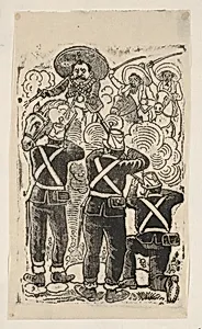 A gun fight between those supporting the Agrarian cause and the military during the Mexican Revolution by José Guadalupe Posada|Jean Charlot