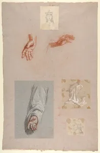 a. Hands of Saint Remi (lower register); b. Head of Saint Clotilde (upper register); c. Head of Saint Clotilde (lower register); d. Head of an Angel (upper register); e. Hand and Sleeve of Saint Remi