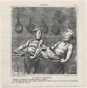 A horsemeat banquet, from 'News of the day,' published in Le Charivari, March 29, 1865