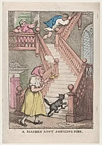 A Maiden Aunt Smelling Fire by Rudolph Ackermann, London|Thomas Rowlandson